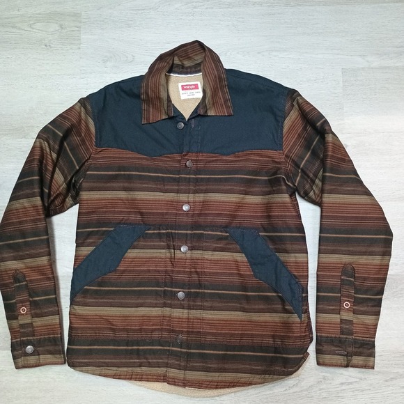 Wrangler Western Stripe Shacket Button Down Sherpa Lined Shirt Jacket Size Small - Picture 1 of 8